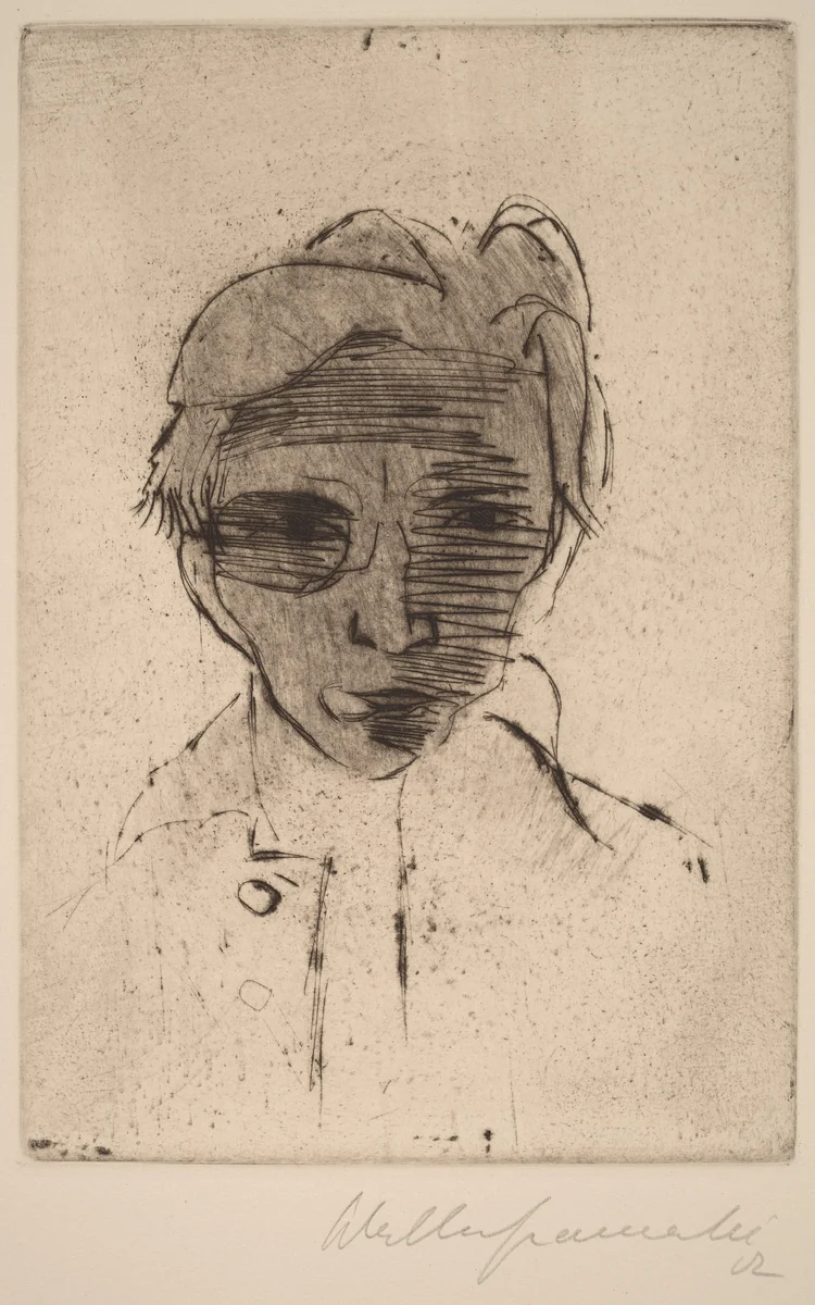 Gloomy Face, Self-portrait (Dunkles Gesicht, Selbstporträt) by Walter Gramatté, print, 1922
