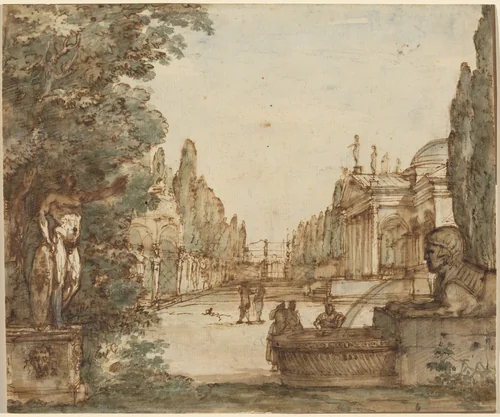 Capriccio with a Palladian Villa by Mauro Antonio Tesi, drawing, 1760