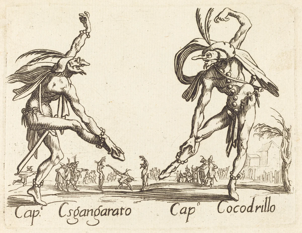 Cap. Esgangarato and Cap. Cocodrillo by Jacques Callot, print, 1622-1699