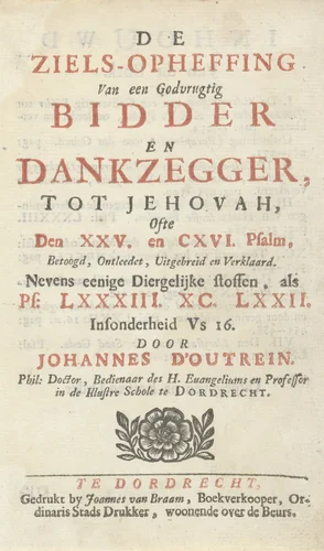 Titelpagina voor: J. d'Outrein, De ziels-opheffing, 1702-1703 by Arnold Houbraken, print, 1701-1703
