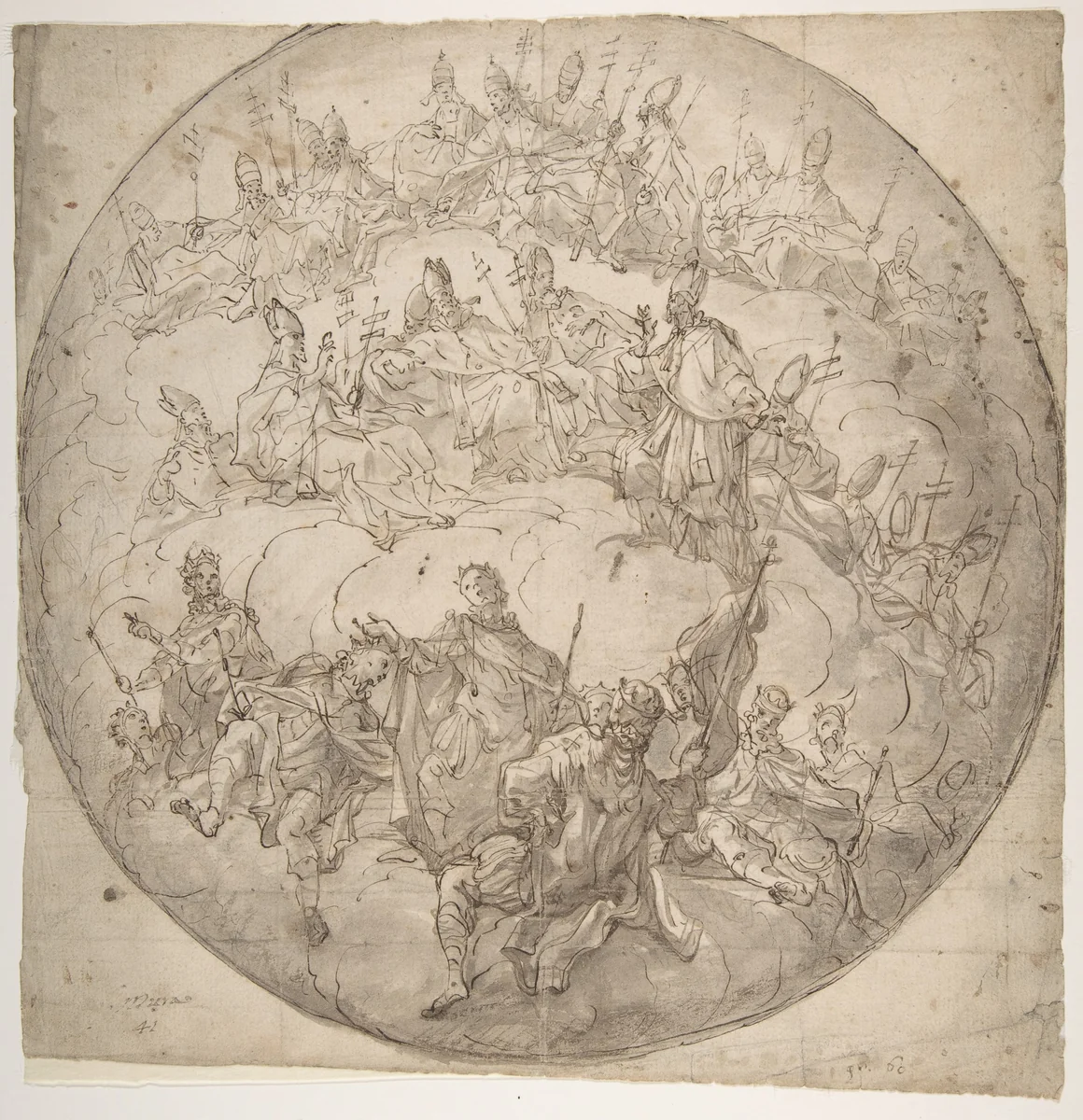 Kings, Bishops and Popes: design for ceiling. by Francesco de Mura, drawing, 1696-1782