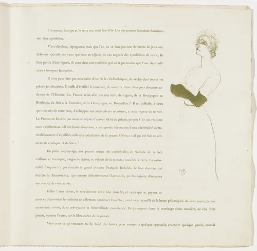 Plate 10 (in-text plate, folio 13) from Yvette Guilbert by Henri de Toulouse-Lautrec, illustrated book, 1894