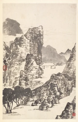 Landscape after Mi Fu by Min Zhen, painting, 1788