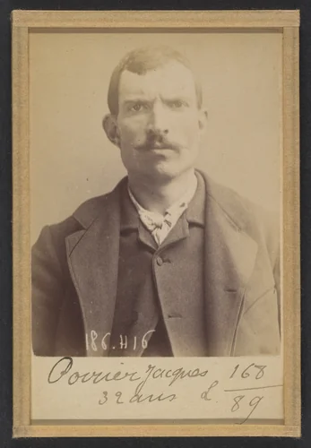 Poirier. Jacques, Étienne. 30 ans, né à Gien (Loiret). Garçon de marchand de vins. Anarchiste. 30/4/92. by Alphonse Bertillon, photograph, 1892