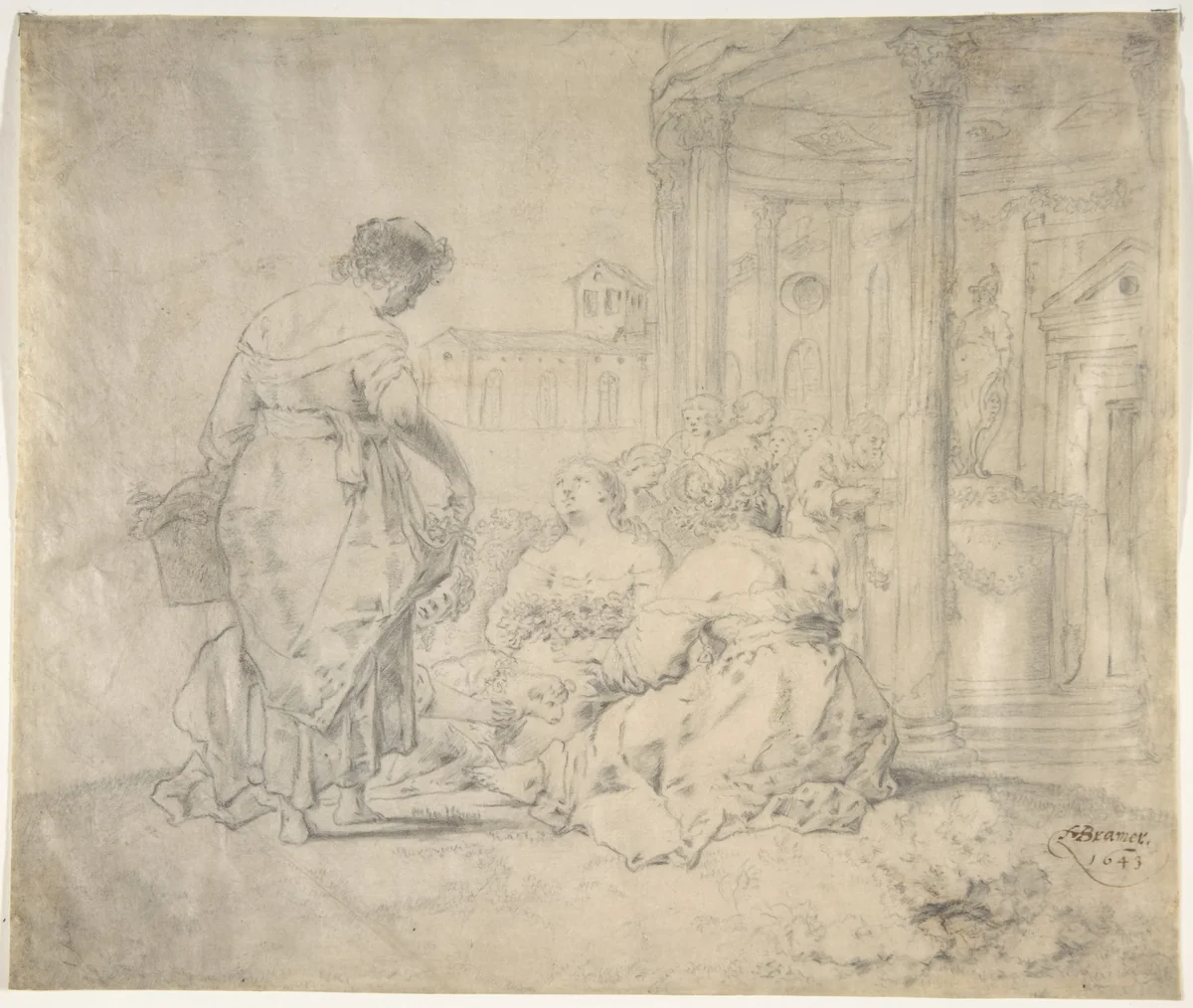 Preparation for Sacrifice by Leonaert Bramer, drawing, 1611-1674