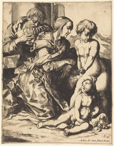 The Holy Family by Pierre Brebiette; Andrea del Sarto, print, 1617-1642