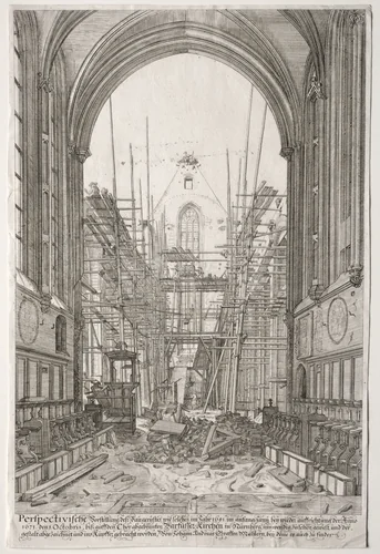 L'Art Ancien Zurich: View in the Church of the Franciscans, Barfüsser-Kirke by Johan Ulrich Krauss, print, 1681