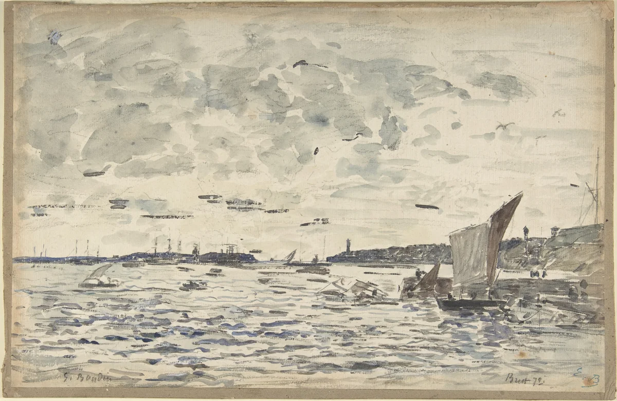 Harbor, Brest by Eugène Boudin, drawing, 1840-1898