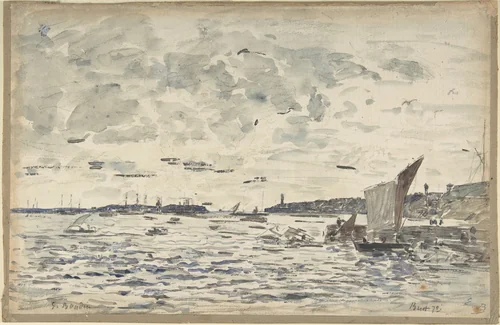 Harbor, Brest by Eugène Boudin, drawing, 1840-1898