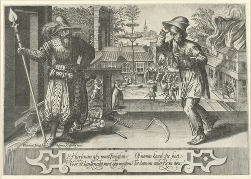 A Soldier and a Peasant by Unknown, print, 1578-1587