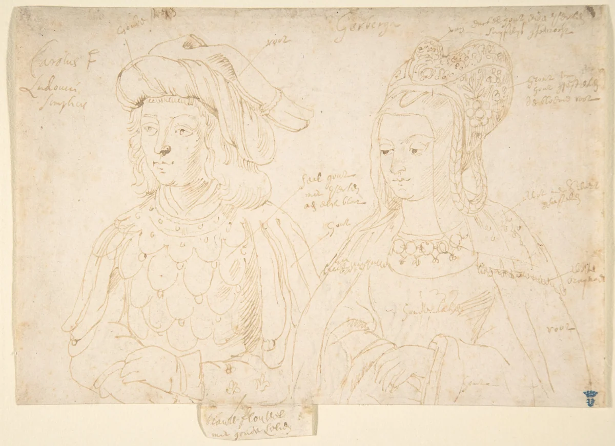 Carolus, Duke of Lower Lorraine and Gerberga by Peter Paul Rubens, drawing, 1590-1640