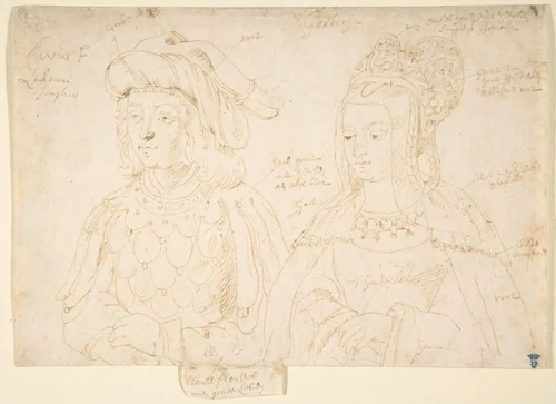 Carolus, Duke of Lower Lorraine and Gerberga by Peter Paul Rubens, drawing, 1590-1640