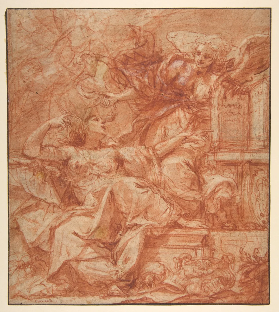 Truth Removing the Blinders from the Eyes of Ignorance (recto); Designs for Frames (verso) by Cosimo Ulivelli, drawing, 1625-1704