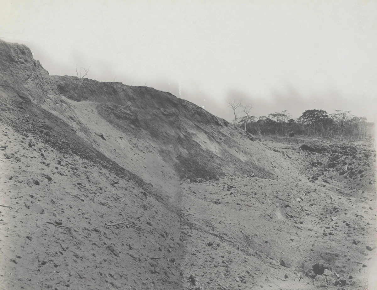 Site of Dynamite store house near Mindi the morning after the explosion which destroyed it. Looking west by Unidentified Photographer, photograph, 1914