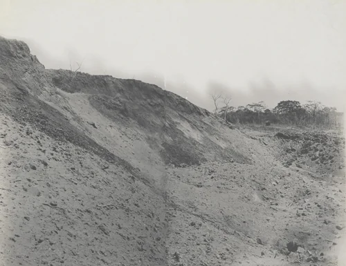 Site of Dynamite store house near Mindi the morning after the explosion which destroyed it. Looking west by Unidentified Photographer, photograph, 1914