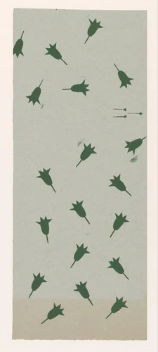 Gesjabloneerd papier met strooipatroon van bloemmotief in groen op lichtgroen papier by anonymous, other, 1900-1969