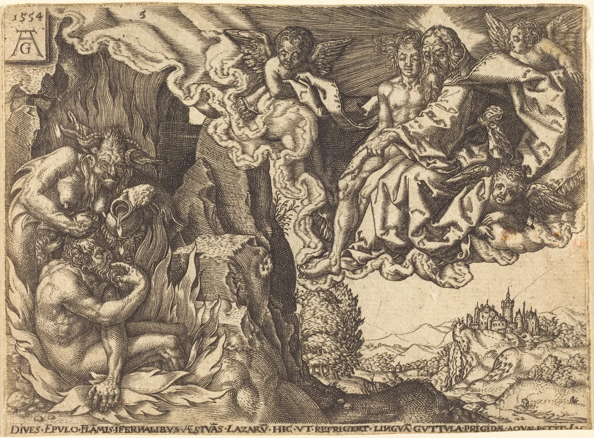 The Rich Man in Hell by Heinrich Aldegrever, print, 1554-1600