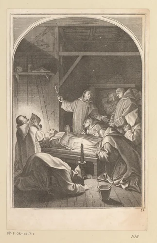 Dood van de Heilige Bruno by François Chauveau, print, 1623-1676
