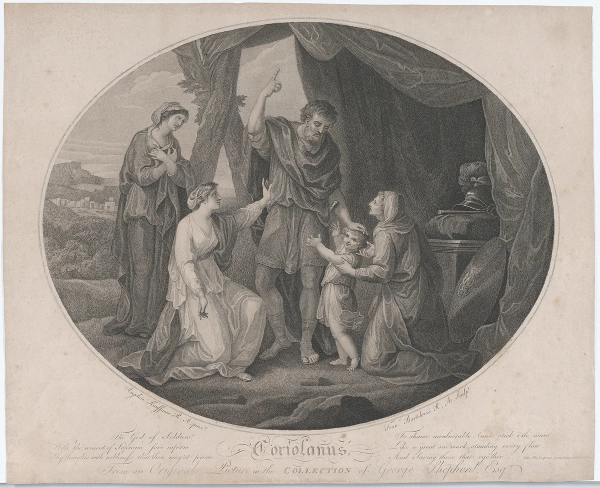 Coriolanus: "The God of Soldiers, to shame invulnerable..." (Shakespeare, Coriolanus, Act 5) by Francesco Bartolozzi, print, 1785