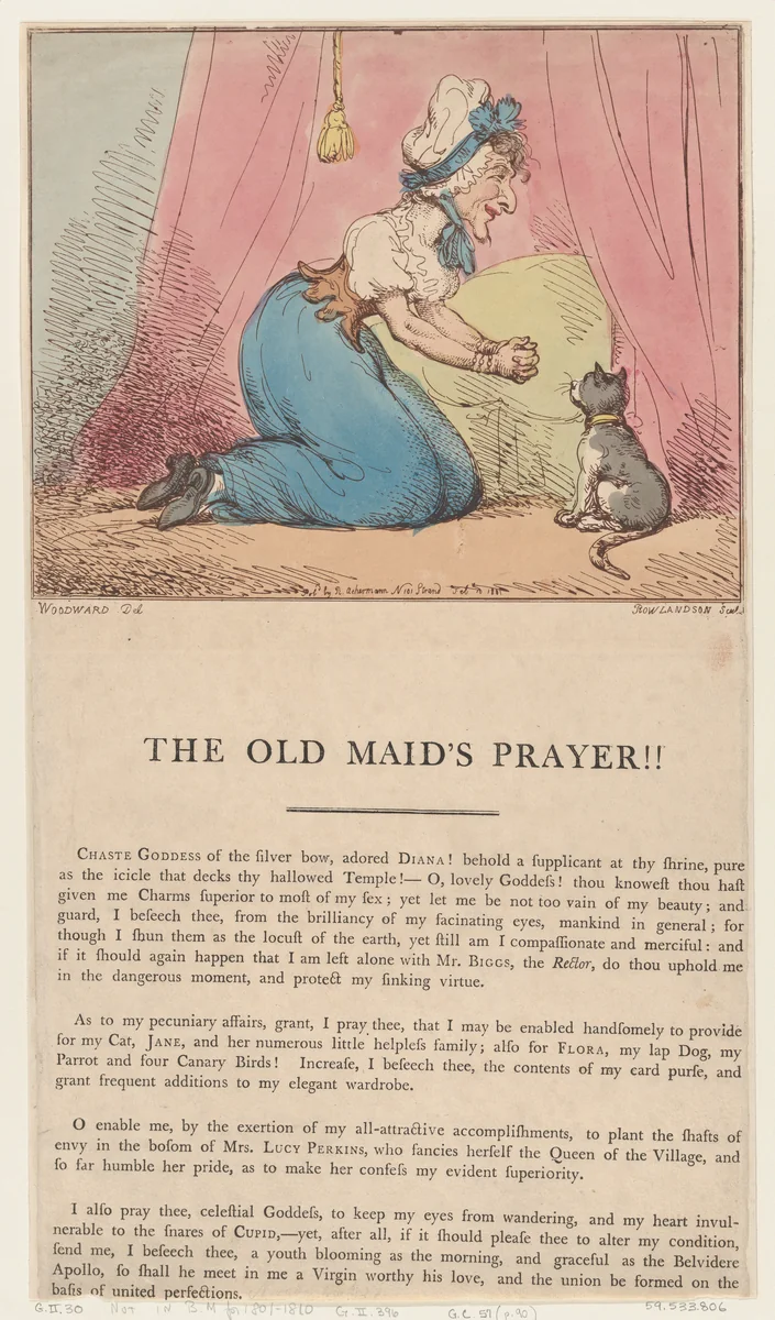 The Old Maid's Prayer!! by Thomas Rowlandson, print, 1801