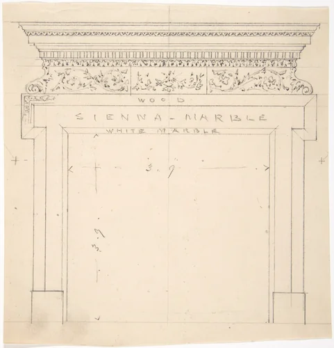 Design for a Marble Fireplace by anonymous, drawing, 1800-1900