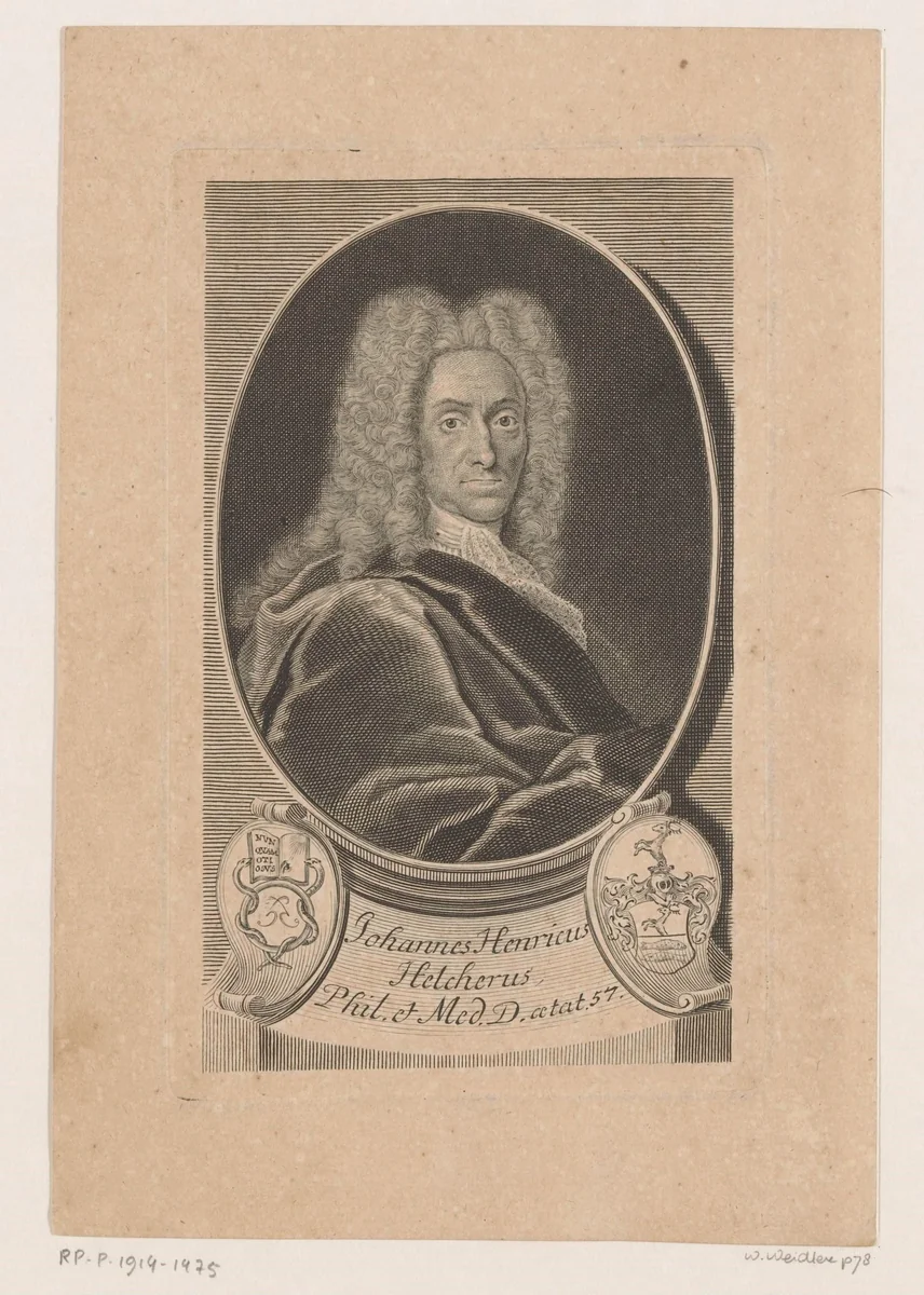 Portret van Johann Heinrich Helcher by Martin Bernigeroth, print, 1729-1733