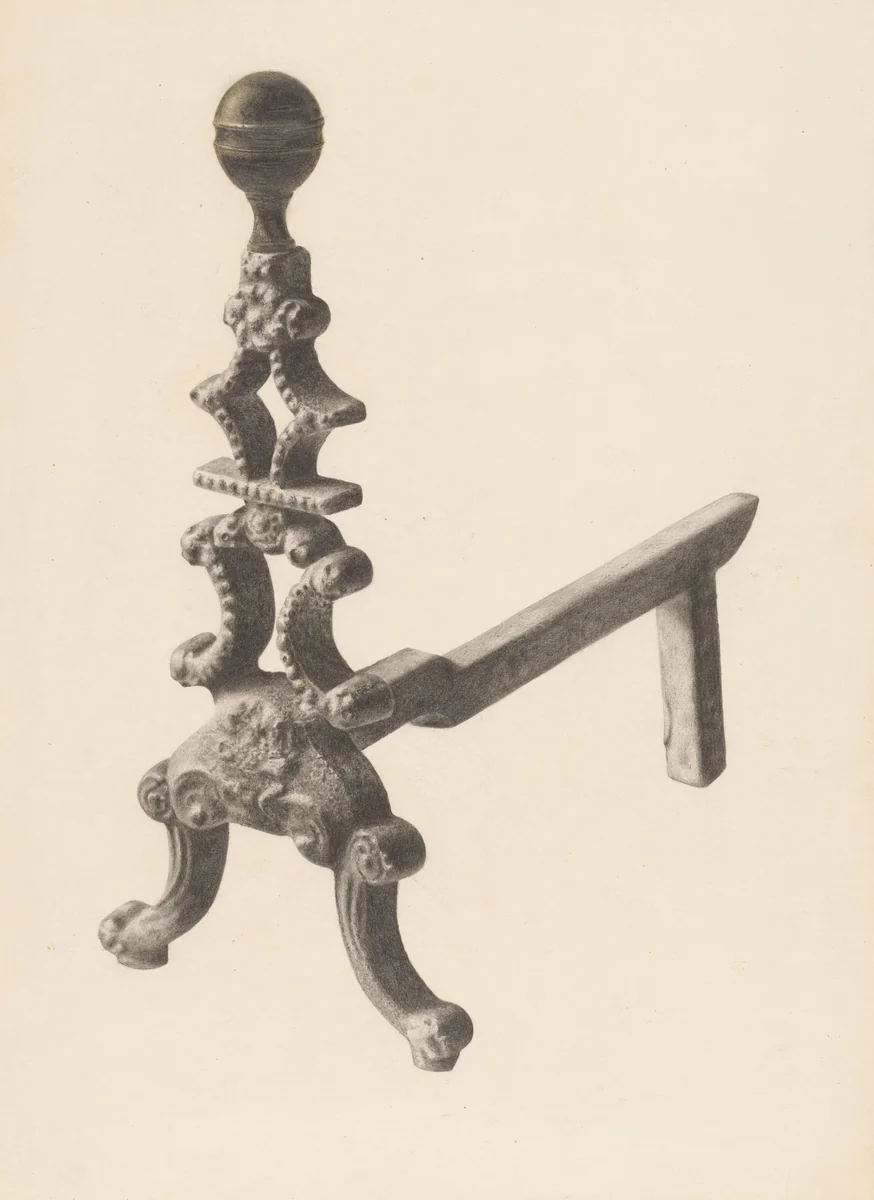 Andiron (one of pair) by Herman Bader, index of american design, 1938