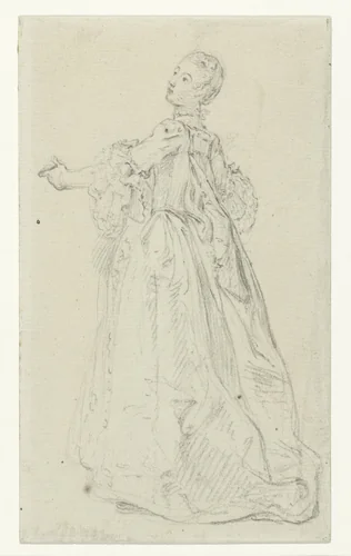 Figuurstudie van een staande vrouw by Hubert François Gravelot, drawing, 1710-1761
