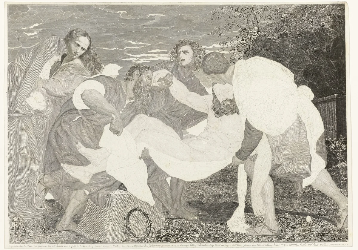 Graflegging van Christus by Johannes de Mare, print, 1847-1849