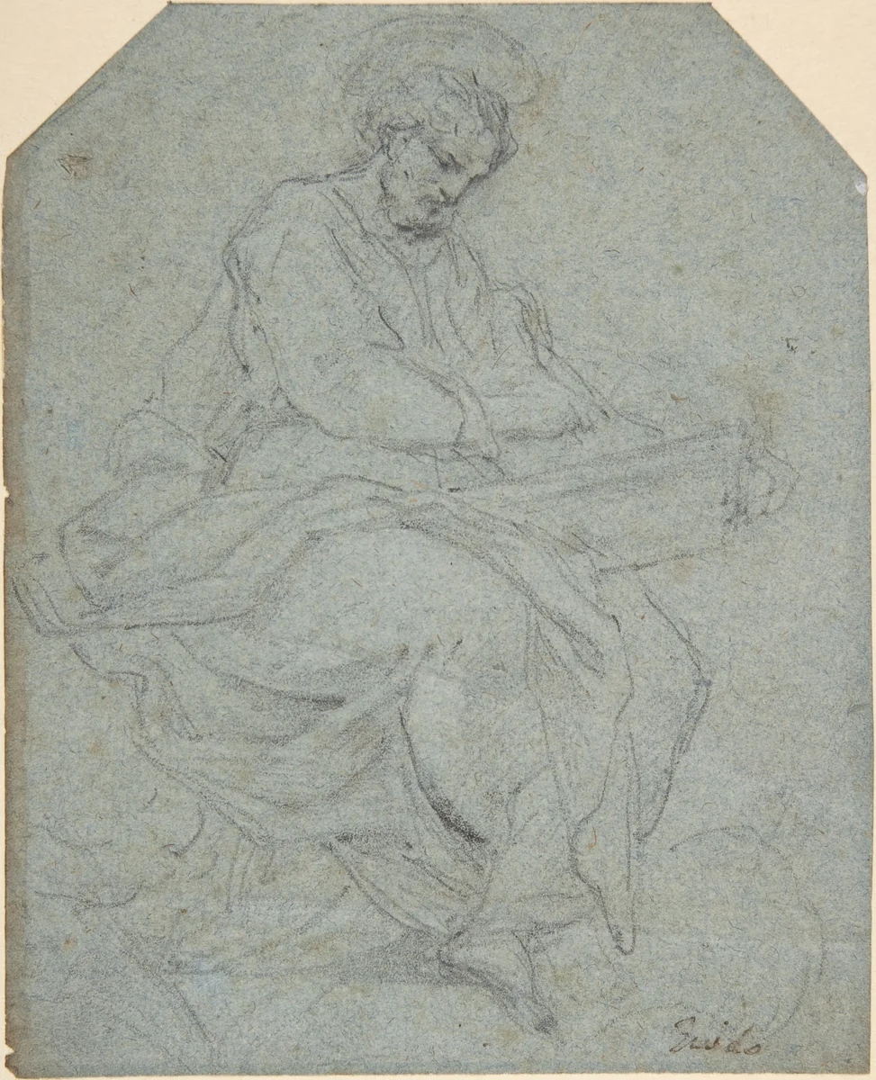 A Seated Apostle (recto); Drapery Study (verso) by anonymous, drawing, 1700-1799