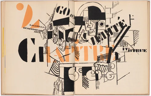 Double page plate (folios 7 verso and 8) from La Fin du monde filmée par l'ange de N.-D. (The End of the World Filmed by the Angel of Notre Dame) by Fernand Léger, illustrated book, 1919