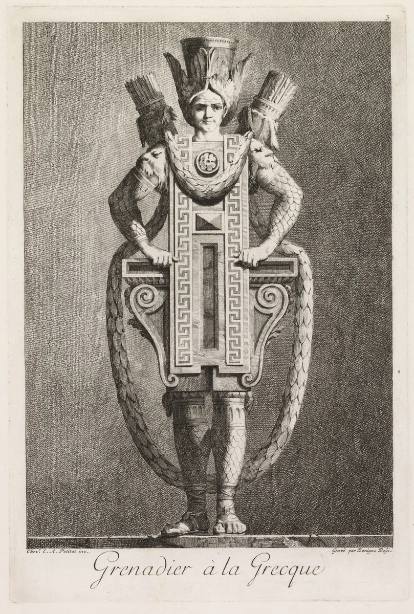 Grenadier in the Greek Style, Plate 3 by Benigno Bossi, print, 1771