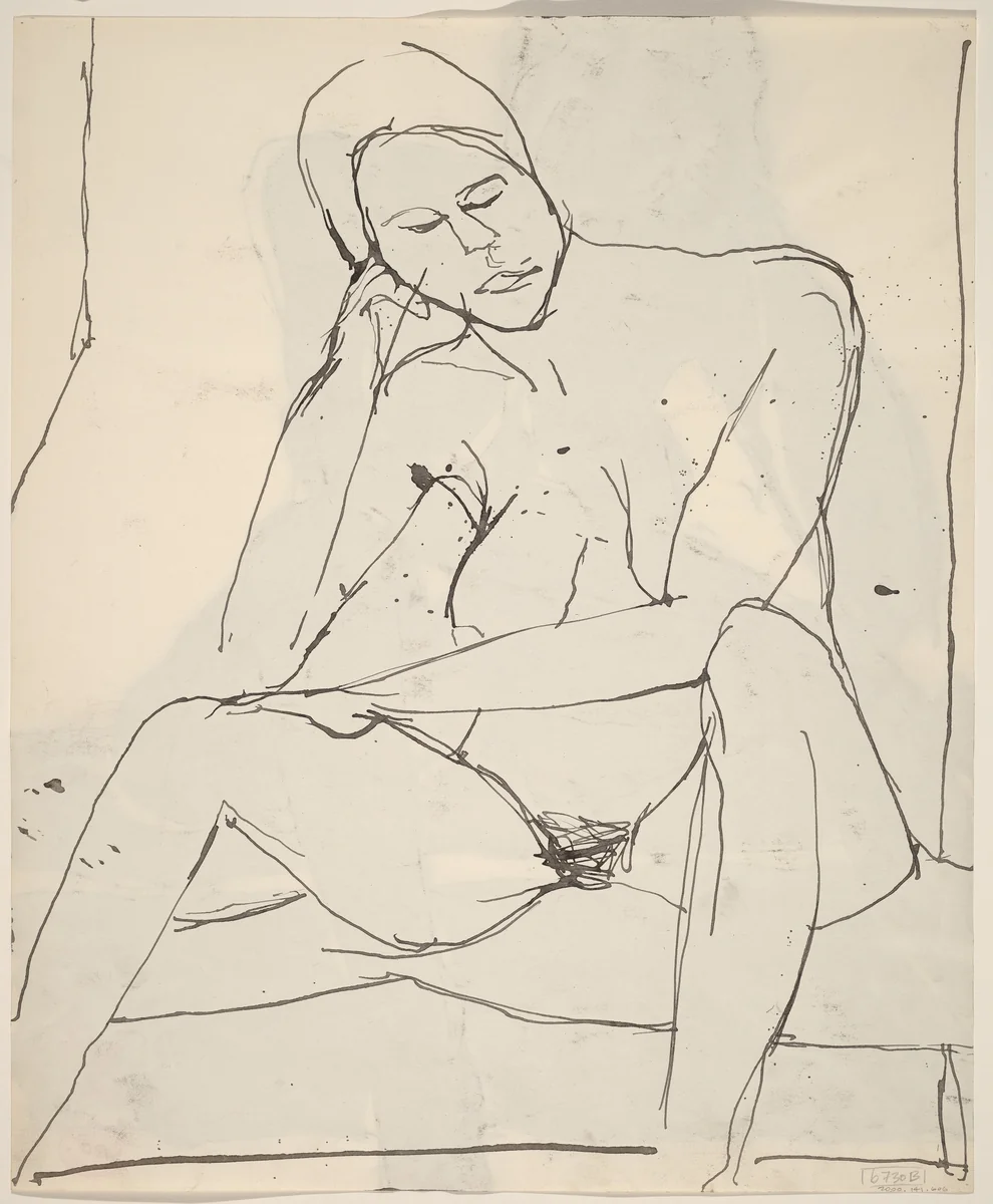 Untitled [seated nude resting her head on her right hand] [verso] by Richard Diebenkorn, drawing, 1955-1967