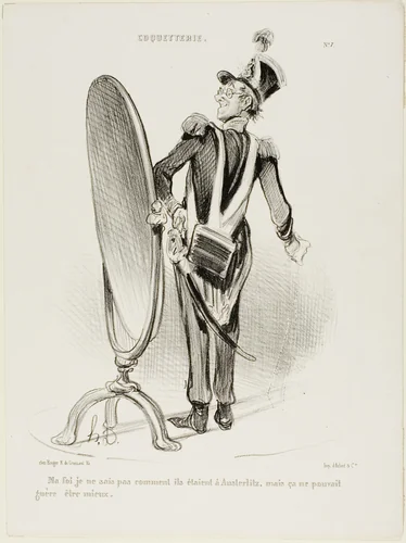 “Indeed, I don't know what they looked like at Austerlitz, but they could hardly have looked any better,” plate 7 from Coquetterie by Honoré-Victorin Daumier, print, 1839