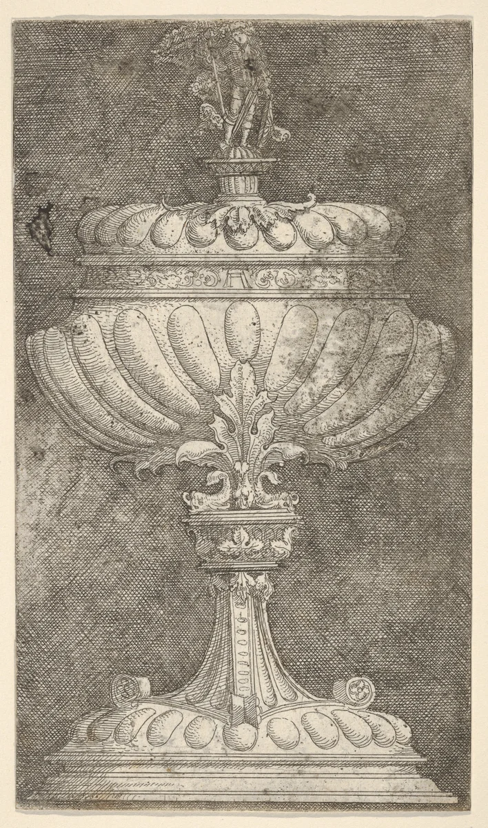 Covered Goblet with a Knight on the Lid by Albrecht Altdorfer, print, 1500-1538