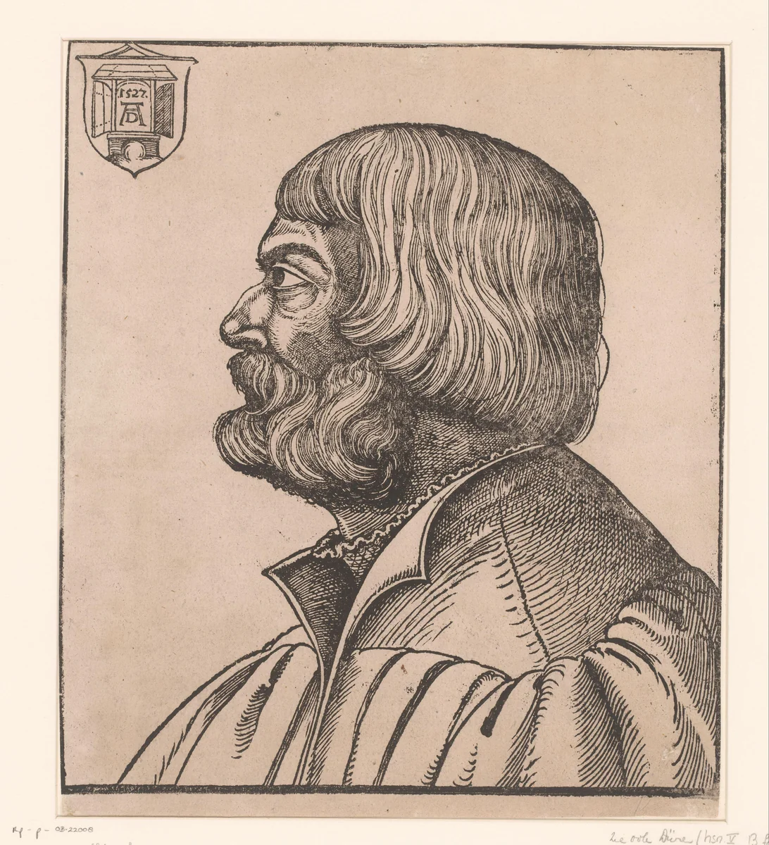 Portret van Albrecht Dürer by anonymous, print, 1529