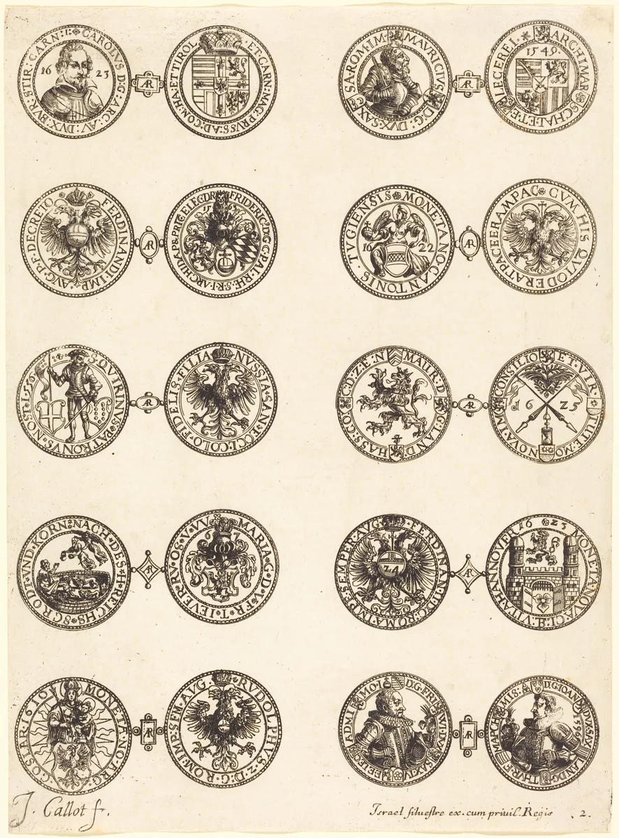 Coins [plate 2] by Jacques Callot, print, 1624-1634