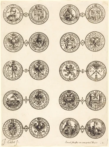 Coins [plate 2] by Jacques Callot, print, 1624-1634
