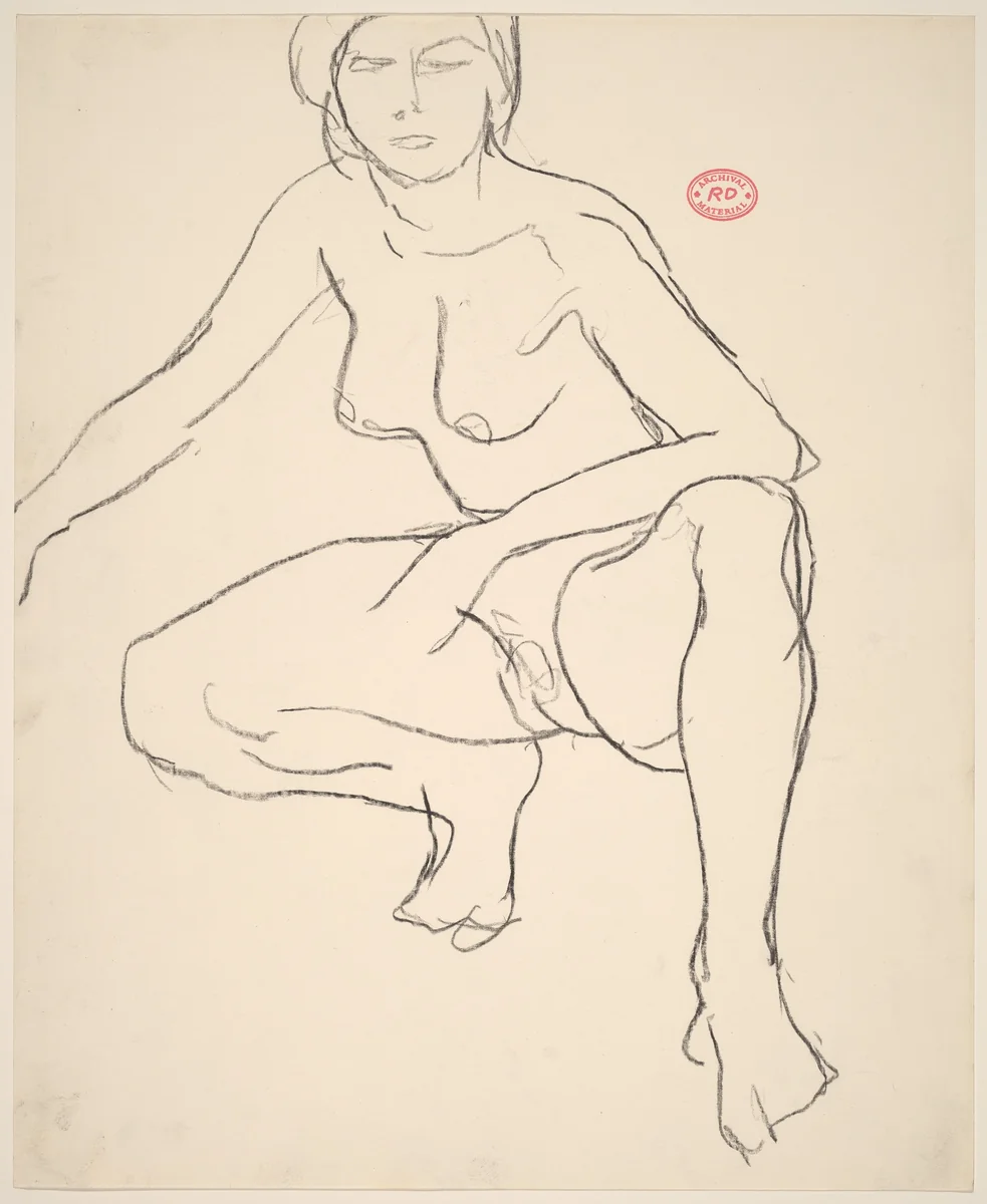 Untitled [crouching female nude] by Richard Diebenkorn, drawing, 1955-1967