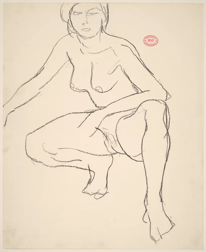 Untitled [crouching female nude] by Richard Diebenkorn, drawing, 1955-1967