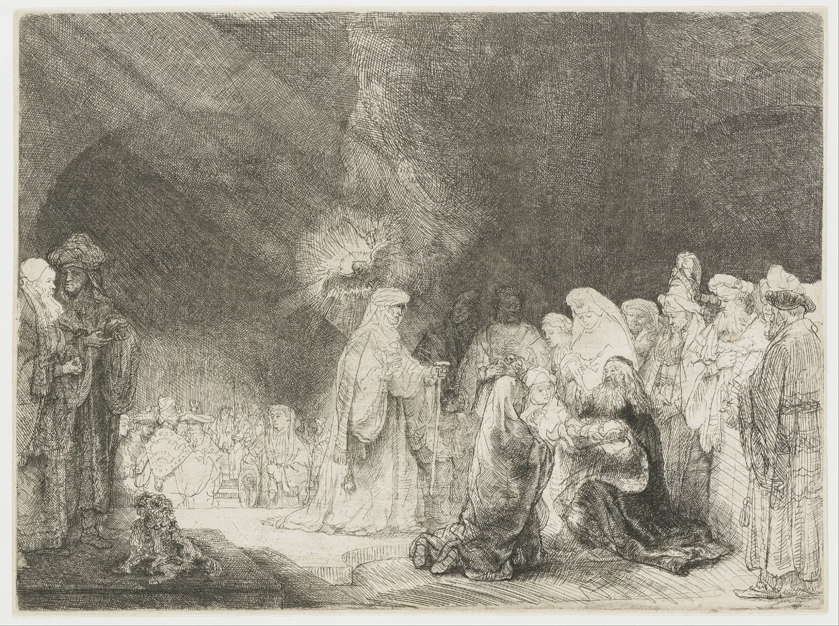 The presentation in the temple: oblong print by Rembrandt van Rijn, print, 1640