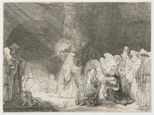 The presentation in the temple: oblong print by Rembrandt van Rijn, print, 1640
