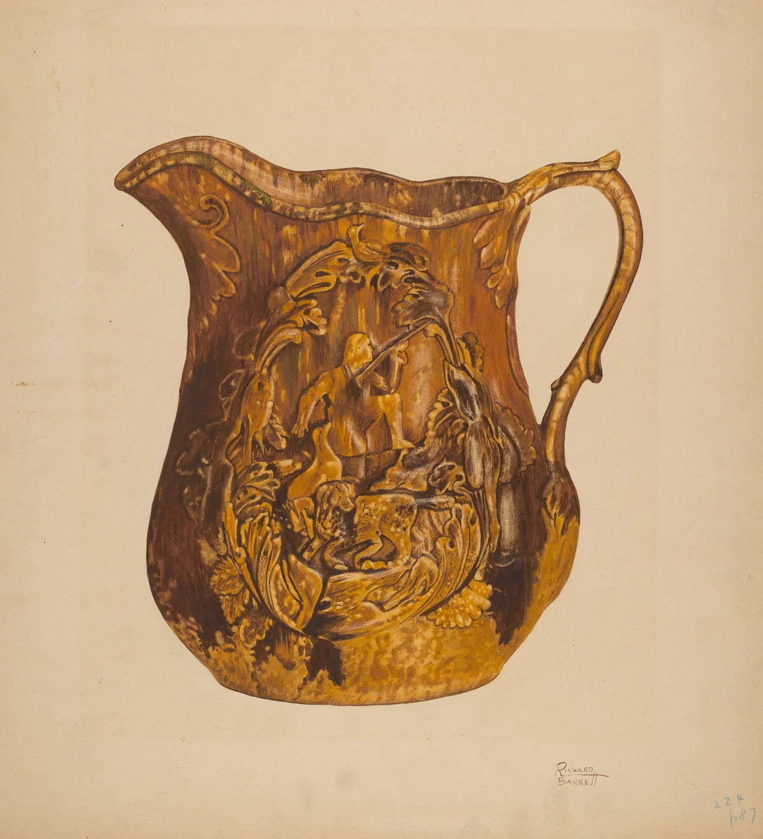 Rockingham Pitcher by Richard Barnett, index of american design, 1938
