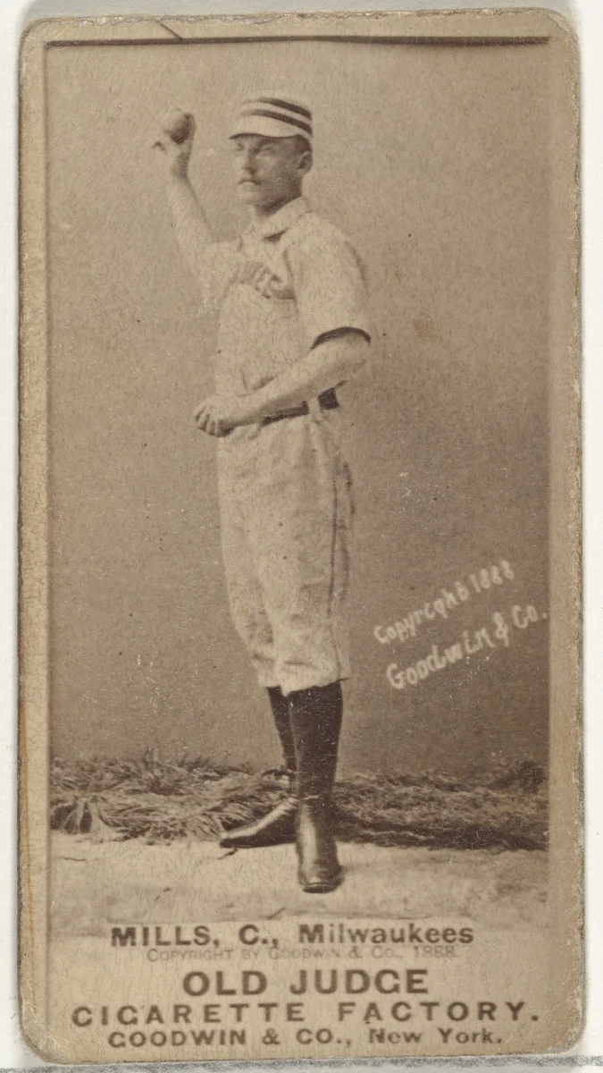 Lynn Mills, Catcher, Milwaukee, from the Old Judge series (N172) for Old Judge Cigarettes by Goodwin & Company, photograph, 1888