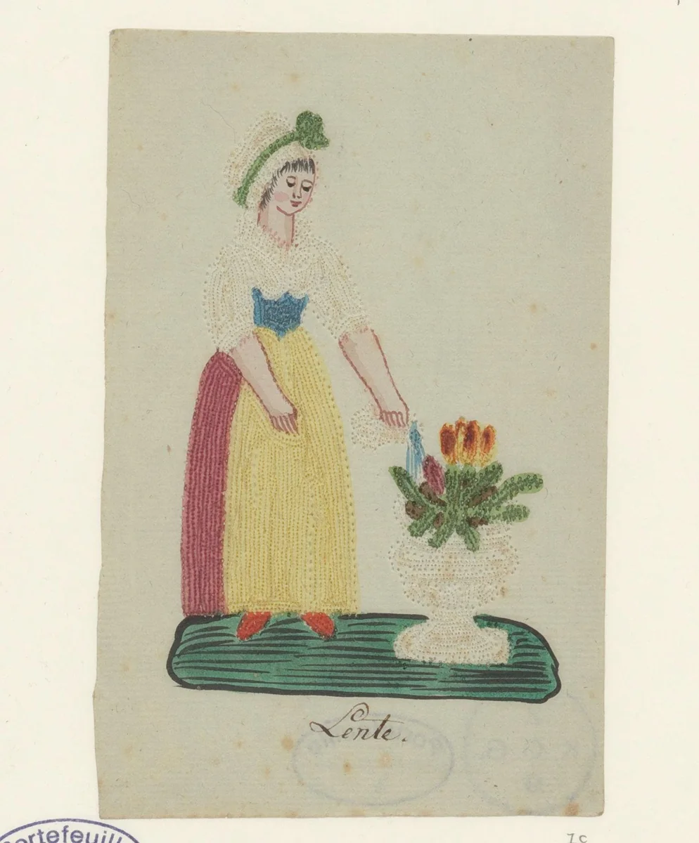 Vrouw met twee manden met bessen by anonymous, drawing, 1800-1899