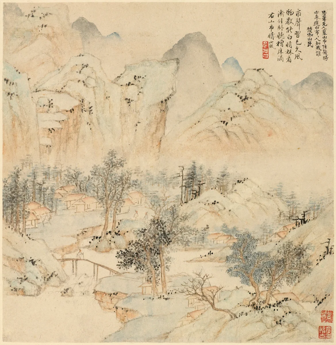 Evening Bell from a Mist-Enshrouded Temple, from Eight Views of Xiao and Xiang by Liu Yanchong, painting, 1842