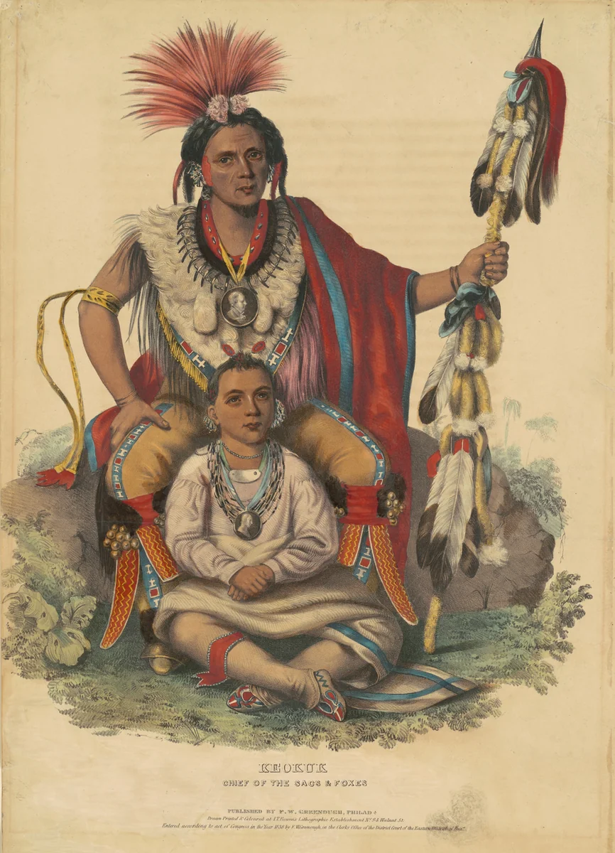 Keokuk, Chief of the Sacs and Foxes by Alfred Hoffy
Charles Bird King
John T. Bowen
Frederick W. Greenough, print, 1838