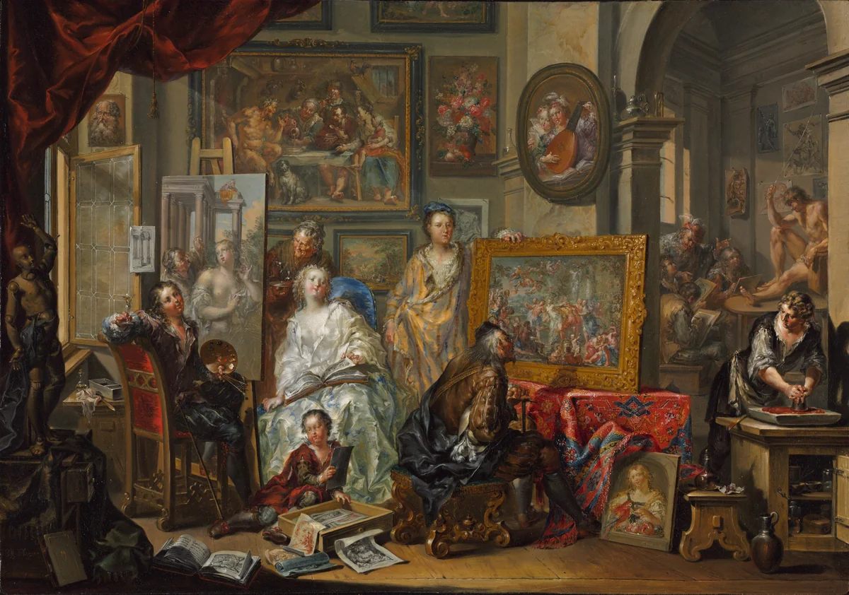 The Artist's Studio by Johann Georg Platzer, painting, 1740-1759