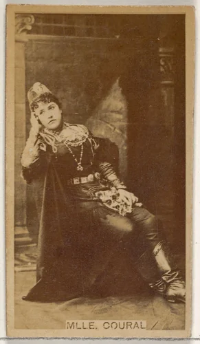 Mlle. Couralet, from the Actors and Actresses series (N45, Type 8) for Virginia Brights Cigarettes by Allen & Ginter, photograph, 1885-1891