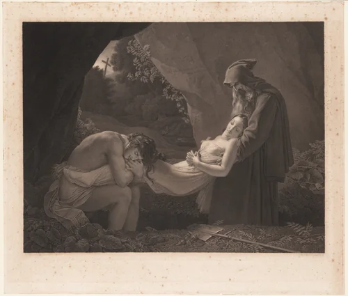 The Burial of Atala by Jean-Baptiste-Raphael-Urbain Massard, print, 1822